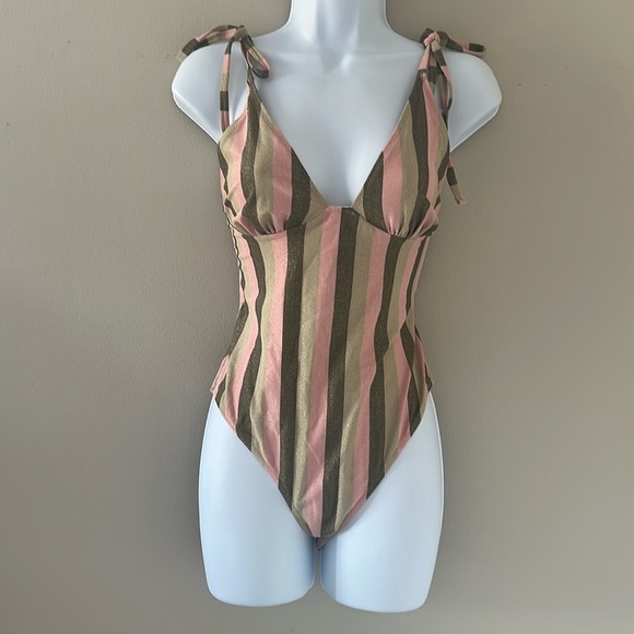 Solid & Striped The Olympia One-Piece Swimsuit Sz Large Arco Shimmer Arco Stripe - Picture 4 of 10